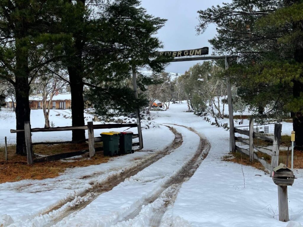 Rivergum Lodge snowy entrance